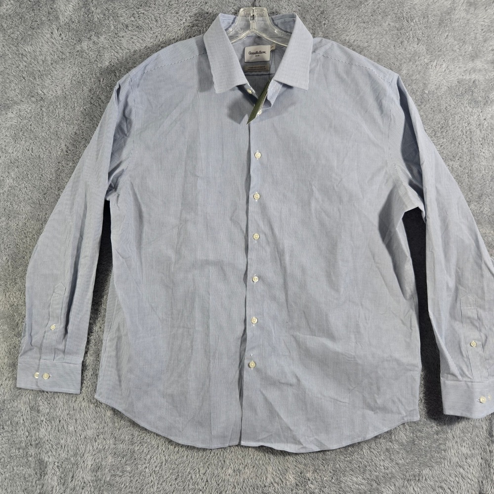 Goodfellow & Co Mens XXL Blue White Striped LS Performance Dress Shirt New